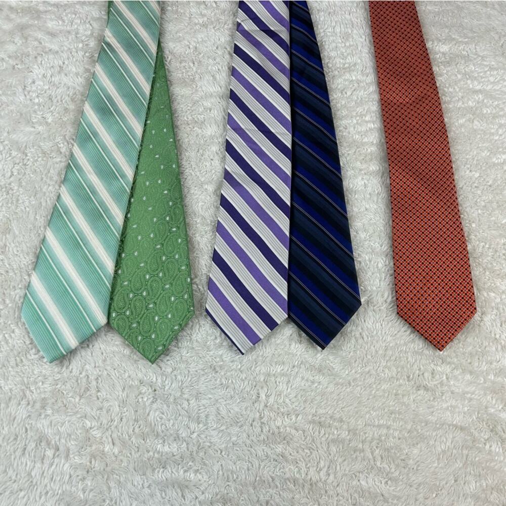 Preppy necktie Lot - Bundle 5 ties, Tommy Hilfiger, Calvin Klein, Stafford Silk